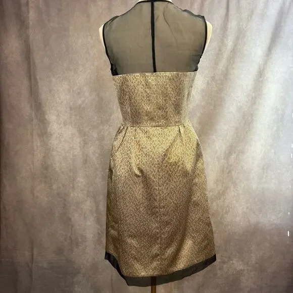 Chic Black Gold Sheer Illusion Metallic Boutique Midi Formal Dress with Pockets - Picture 5 of 12